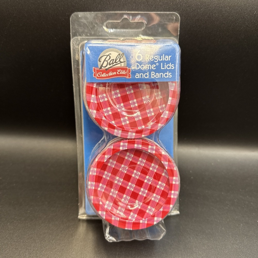 New 2005 BALL COLLECTION ELITE • Red Plaid / Gingham Set of 6 Bands & Jar Lids